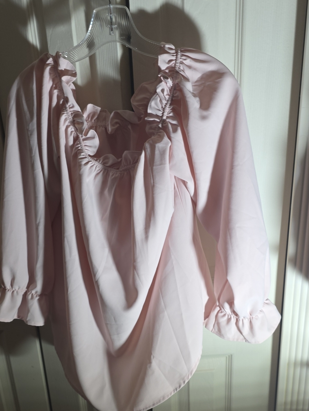 Women’s Ruffled Square-Neck Blouse in Light Pink